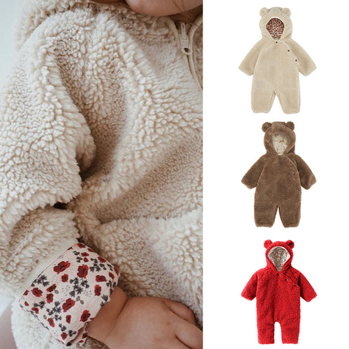 Cuddle & Cozy — Bear Ear Baby Romper with Soft Fleece